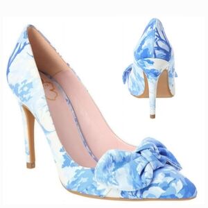 Blue Floral Bow Pointed-Toe Stiletto Pumps - Women